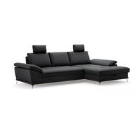 CAVADORE Castiel Canapé d'angle avec Noyau à Ressorts, Chaise Longue XL, lit, Coffre de lit, réglage de la Profondeur d'assise, appuie-têtes et Pieds en métal Noir Mat, 301 x 89-114 x 176 cm, en Cuir