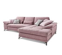 CAVADORE Castiel Canapé d'angle avec Noyau à Ressorts, Grand canapé en Forme de L avec réglage de la Profondeur d'assise et Chaise Longue XL, 312 x 89 x 173 cm, Tissu tissé, Rose Lilas