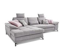 CAVADORE Castiel Canapé d'angle en Forme de L avec Noyau à Ressorts, Grand canapé d'angle avec réglage de la Profondeur d'assise, appuie-têtes et Chaise Longue XL, 312 x 114 x 173 cm, Tissu tissé