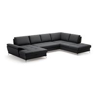 CAVADORE Castiel Salon de Jardin avec Noyau à Ressorts/canapé avec Chaise Longue XL réglable en Profondeur d'assise et Pieds en métal satiné / 363 x 89 x 223 cm/Cuir véritable Noir