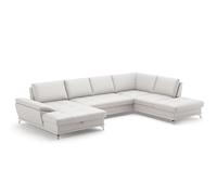CAVADORE Castiel Salon de Jardin avec Noyau à Ressorts/Canapé avec Chaise Longue XL, réglage de la Profondeur d'assise, Pieds en métal satiné, 363 x 89 x 223 cm, Cuir véritable, Blanc
