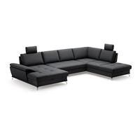 CAVADORE Castiel Salon paysager avec Noyau à Ressorts/Canapé avec Chaise Longue XL, réglage de la Profondeur d'assise, appuie-tête et Pieds en métal satiné, 363 x 89-104 x 223 cm, en Cuir véritable,