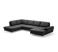 CAVADORE Castiel Salon paysager avec Noyau à Ressorts/Canapé avec Grande Chaise Longue, réglage de la Profondeur d'assise et Pieds en métal satiné, 363 x 89 x 223 cm, en Cuir véritable, Noir