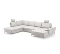 CAVADORE Castiel Salon paysager avec Noyau à Ressorts/canapé Paysage avec Grande Chaise Longue, lit, Coffre de lit, réglage de la Profondeur d'assise, appuie-tête et Pieds en métal / 363 x 89-104 x