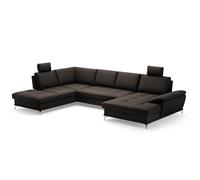 CAVADORE Castiel Salon paysager avec Noyau à Ressorts, Grande Chaise Longue, réglage de la Profondeur d'assise, appuie-tête et Pieds en métal satiné, 363 x 89-104 x 223 cm, en Cuir véritable, Marron