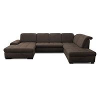 CAVADORE Chaise Longue Lexi en Forme de U - avec lit, Espace de Rangement et Fonction tête de lit - Élimination Facile des Taches grâce au Soft Clean - 329 x 82-99 x 224 cm - Tissu Plat : Marron