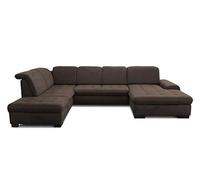 CAVADORE Chaise Longue Lexi en Forme de U - avec lit, Espace de Rangement et Fonction tête de lit - Élimination Facile des Taches grâce au Soft Clean - 329 x 82-99 x 224 cm - Tissu Plat : Marron