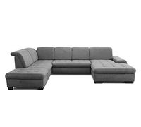 CAVADORE Chaise Longue Lexi en Forme de U - avec lit, Espace de Rangement et Fonction tête de lit - Élimination Facile des Taches grâce au Soft Clean - 329 x 82-99 x 224 cm - Tissu Plat : Gris.