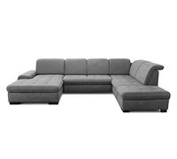 CAVADORE Chaise Longue Lexi en Forme de U - avec lit, Espace de Rangement et Fonction tête de lit - Élimination Facile des Taches grâce au Soft Clean - 329 x 82-99 x 224 cm - Tissu Plat : Gris.