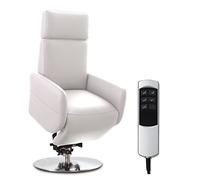 CAVADORE Cobra Fauteuil Relax Inclinable, avec 2 Moteurs Électriques Et Fonction Releveur, avec Télécommande, Max 130 kg, L : 71 x 112 x 82 cm, Cuir Véritable, Blanc