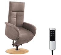 CAVADORE Fauteuil TV Juba avec Aide au Lever et Fonction Relaxation électrique réglable - 2 Moteurs E - 75 x 112 x 82 cm - Aspect Cuir - Marron Clair