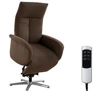 CAVADORE Fauteuil TV Juba avec Batterie - Facile d'entretien - avec Aide au Lever - Fonction Relaxation électrique réglable - 2 Moteurs E - 75 x 112 x 82 cm - Housse Soft Clean - Marron