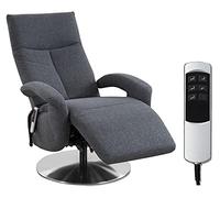 CAVADORE Fauteuil TV Tirol avec Batterie - Fauteuil TV avec Fonction Relaxation réglable électriquement - 2 Moteurs électriques - sans Fil - 74 x 112 x 82 cm - Tissu structuré : Bleu