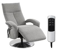 CAVADORE Fauteuil TV Tirol avec Batterie/Fauteuil TV avec Fonction Relaxation réglable électriquement / 2 Moteurs électriques/sans Fil / 74 x 112 x 82 cm/Tissu structuré : Gris Clair