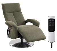 CAVADORE Fauteuil TV Tirol avec Batterie - Fauteuil TV avec Fonction Relaxation réglable électriquement - 2 Moteurs électriques - sans Fil - 74 x 112 x 82 cm - Tissu structuré : Vert