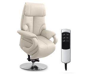 CAVADORE Istanbul Fauteuil Relax Réglable Électriquement, avec Fonction Releveur Et 2 Moteurs Électriques, 80 x 115 x 79 cm, Cuir Véritable Blanc
