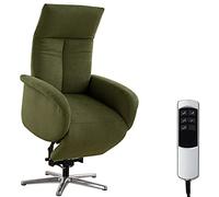 CAVADORE Juba Fauteuil TV avec Batterie, Facile d'entretien, avec Aide au Lever et Fonction Relaxation réglable électriquement, 2 Moteurs électriques, 75 x 112 x 82 cm, Housse Soft Clean, Vert