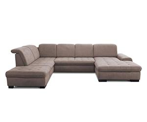 CAVADORE Lexi Salon de Jardin/Grande Forme de U avec Chaise Longue XXL à Droite et Ressorts/Enlève Facilement Les Taches grâce au Soft Clean / 329 x 82 x 224 cm/Tissage Plat : Marron Clair