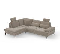 CAVADORE Moritz Canapé d'angle au Design Tendance avec réglage de la Profondeur d'assise, appuie-têtes et Pieds en métal Noir Mat / 212 x 82-107 x 268 cm/Microfibre, Beige Perle