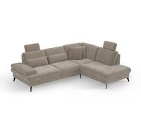 CAVADORE Moritz Canapé d'angle au Design Tendance avec réglage de la Profondeur d'assise, appuie-têtes et Pieds en métal Noir Mat / 262 x 82-107 x 212 cm/Microfibre, Beige Perle
