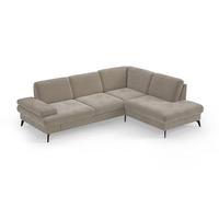 CAVADORE Moritz Canapé d'angle au Design Tendance avec réglage de la Profondeur d'assise et Pieds en métal Noir Mat / 262 x 82 x 212 cm/Microfibre Beige Perle