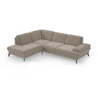 CAVADORE Moritz Canapé d'angle au Design Tendance avec réglage de la Profondeur d'assise et Pieds métalliques Noir Mat / 212 x 82 x 268 cm/Microfibre Beige Perle