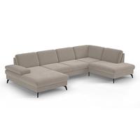 CAVADORE Moritz Salon Paysage avec Chaise Longue au Design Tendance, réglage de la Profondeur d'assise et Pieds en métal Noir Mat, 335 x 82 x 212 cm, tissé à Plat, Beige