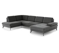 CAVADORE Moritz Salon Paysage avec Chaise Longue au Design Tendance, réglage de la Profondeur d'assise et Pieds en métal Noir Mat, 212 x 82 x 335 cm, Microfibre, Vert Olive
