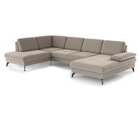 CAVADORE Moritz Salon Paysage avec Chaise Longue au Design Tendance, réglage de la Profondeur d'assise et Pieds en métal Noir Mat, 212 x 82 x 335 cm, Microfibre, Beige Perle