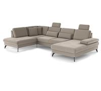 CAVADORE Moritz Salon Paysage avec Chaise Longue au Design Tendance, réglage de la Profondeur de l'assise, appuie-tête et Pieds en métal Noir Mat / 212 x 82-107 x 335 cm/Microfibre, Beige Perle