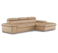 CAVADORE Valerie Canapé d'angle en Cuir avec Chaise Longue XL/Canapé d'angle avec tête de lit réglable Grande Chaise Longue + Pieds en métal / 286 x 73 x 174 / Cuir véritable Beige