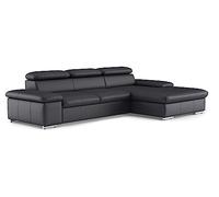 CAVADORE Valerie Canapé d'angle en Cuir avec Chaise Longue XL/Canapé d'angle avec tête de lit réglable Grande Chaise Longue + Pieds en métal / 286 x 73 x 174 / Cuir véritable Noir