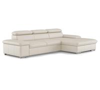 CAVADORE Valerie Canapé d'angle en Cuir avec Chaise Longue XL/Canapé d'angle avec tête de lit réglable Grande Chaise Longue + Pieds en métal / 286 x 73 x 174 / Cuir véritable Blanc