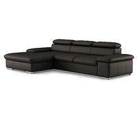 CAVADORE Valerie Canapé d'angle en Cuir véritable avec Chaise Longue XL/Canapé d'angle avec tête réglable - Grande Chaise Longue + Pieds en métal - 286 x 73 x 174 cm - Cuir Marron foncé