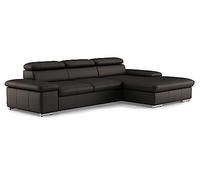 CAVADORE Valerie Canapé-lit en Cuir avec Chaise Longue XL, canapé d'angle Convertible, tête de lit réglable et Grande Chaise Longue, 286 x 73 x 174 cm, en Cuir véritable Marron foncé