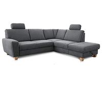 Cavadore Wisconsin Canapé d'angle avec Noyau à Ressort, canapé avec 2 appuie-têtes, Style Maison de Campagne, Pieds en Bois de hêtre et Microfibre Aspect Cuir Gris foncé 248 x 88 x 215 cm
