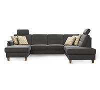 CAVADORE Wohnlandschaft Palera/Canapé à Ressorts en Forme de U avec Fonction Couchage, Espace de Rangement et 2 appuie-têtes/314 x 89 x 212 / Microfibre, Gris