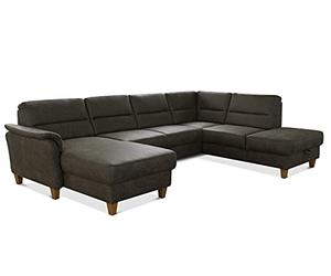 CAVADORE Wohnlandschaft Palera Canapé en Forme de U avec Fonction Sommeil, Espace de Rangement et Noyau à Ressorts, 314 x 89 x 212 cm, en Microfibre, Aspect Cuir, Olive