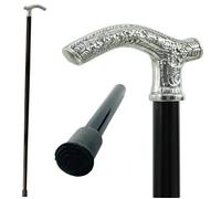 Cavagnini Canne de Marche Artisanale Bois Noir, Manche en étain Pur, 97cm, capacité 130kg - Élégance Homme/Femme, Cadeau Prestige, Fait Main en Italie