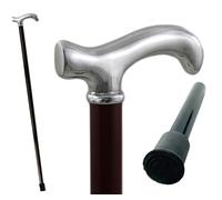 Cavagnini Canne de Marche Artisanale Bois Noir, Manche en étain Pur, 97cm, capacité 130kg - Élégance Homme/Femme, Cadeau Prestige, Fait Main en Italie