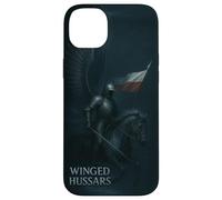 Cavalerie Polonaise Hussards ailés - Chevalier Armure Noire avec Drapeau Coque pour iPhone 14 Plus