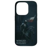 Cavalerie Polonaise Hussards ailés - Chevalier Armure Noire avec Drapeau Coque pour iPhone 14 Pro