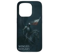 Cavalerie Polonaise Hussards ailés - Chevalier Armure Noire avec Drapeau Coque pour iPhone 15 Pro