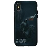Cavalerie Polonaise Hussards ailés - Chevalier Armure Noire avec Drapeau Coque pour iPhone X/XS