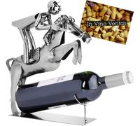 Cavalier avec Cheval Porte-bouteille de Vin Sculpture Métal argenté Idée Cadeau