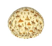 Cavalier Cowboy De L'Ouest Et Cactus Bonnet De Douche Pour Femme Double Couche Bonnet De Bain Imperméable Charlotte Cheveux Pour Hôtel Soins Capillaires Spa