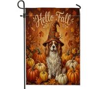 Cavalier d'automne King Charles Épagneul Nain de jardin vertical pour cour, jardin, 30,5 x 45,7 cm, double face pour extérieur, citrouille d'automne, feuille d'érable, petits drapeaux de pelouse