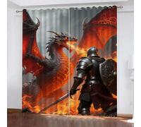 Cavalier de Dragon Rideaux Occultants, Moyen-âge Panneaux de Rideaux intérieurs, Forme de Dragon Chambre Décoration Fenêtre, Animaux fantastiques Salon Draperies L 117 x H 230cm 2 Panneaux