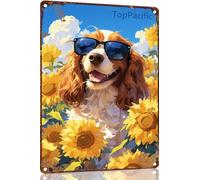Cavalier King Charles Avec Lunettes De Soleil Metal Tin Sign Art Plaque Publicitaire Rétro Métal Étain Signe Pour Café Pub Garage 20X30 Cm