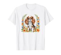 Cavalier King Charles Épagneul pour Les Amoureux des Cavaliers Floraux T-Shirt Graphique avec Valeur, Homme, Blanc, S